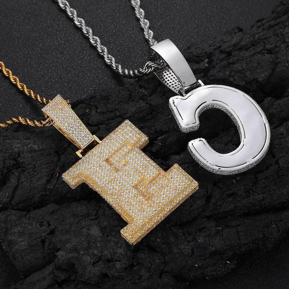 Letter Pendant Necklace with Copper Frame and Zircon Stones for Men | Caratix Jewelry - CaratixJewelry
